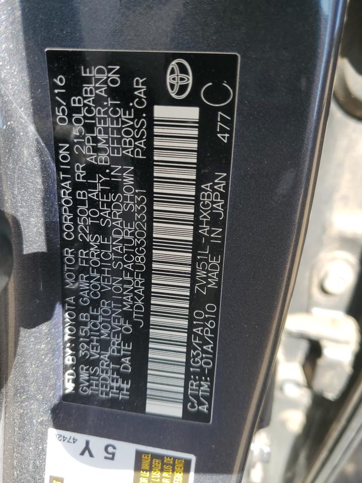 2016 Toyota Prius VIN: JTDKARFU8G3023331 Lot: 61956414