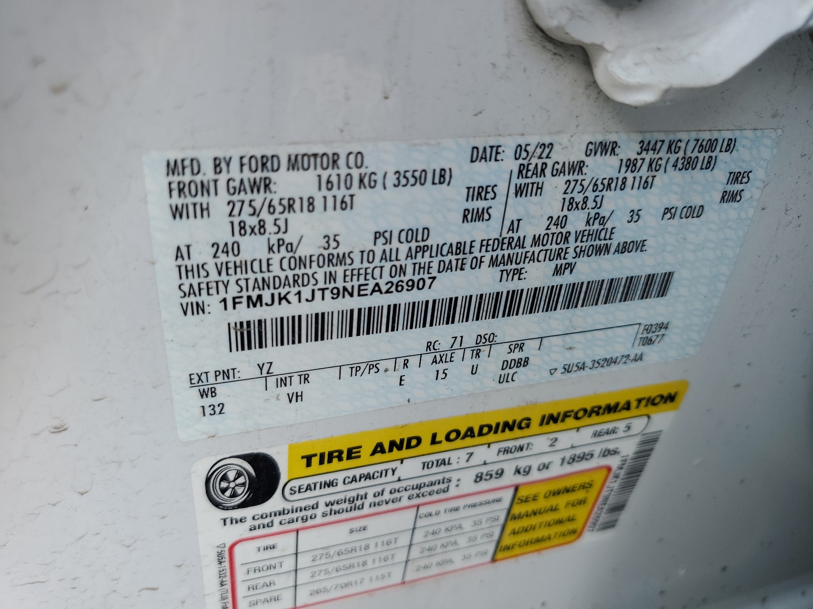 1FMJK1JT9NEA26907 2022 Ford Expedition Max Xlt