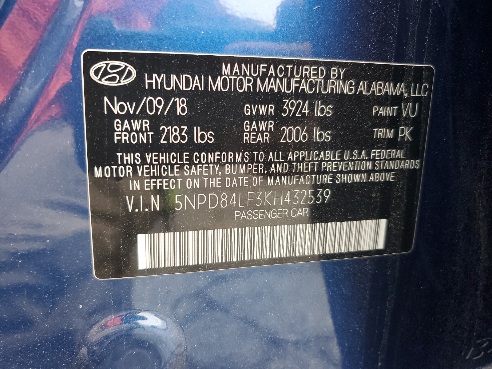 5NPD84LF3KH432539 2019 Hyundai Elantra Sel