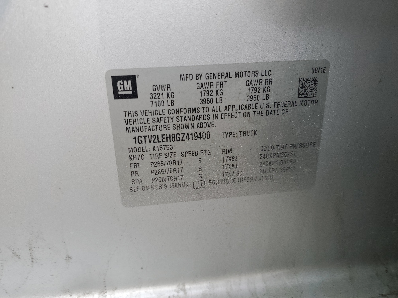 1GTV2LEH8GZ419400 2016 GMC Sierra K1500