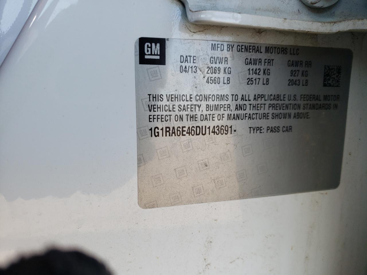 2013 Chevrolet Volt VIN: 1G1RA6E46DU143691 Lot: 63795144