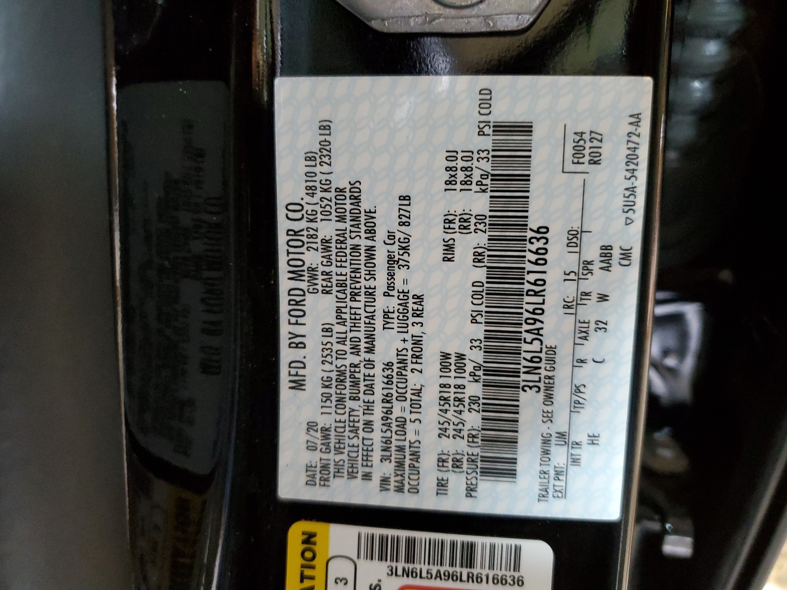 3LN6L5A96LR616636 2020 Lincoln Mkz