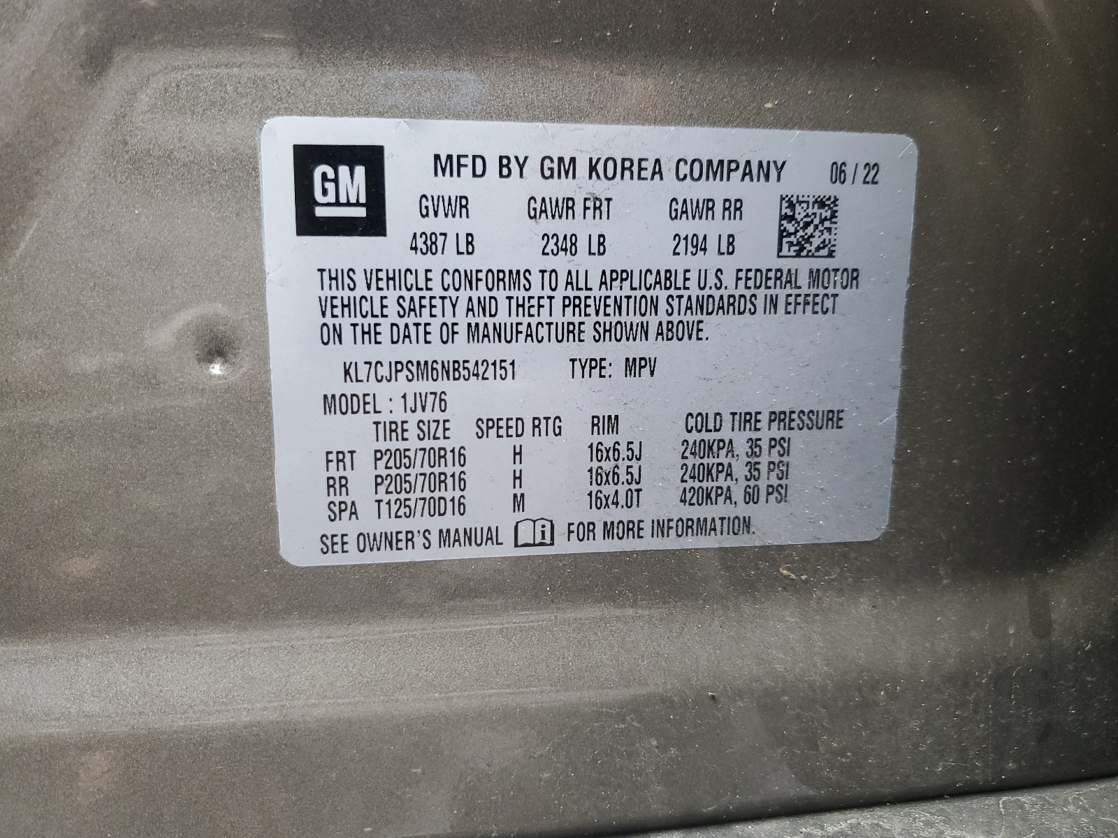 KL7CJPSM6NB542151 2022 Chevrolet Trax 1Lt