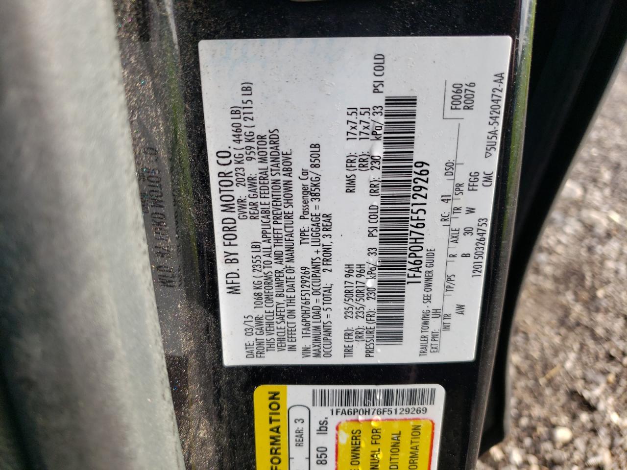 2015 Ford Fusion Se VIN: 1FA6P0H76F5129269 Lot: 62841664