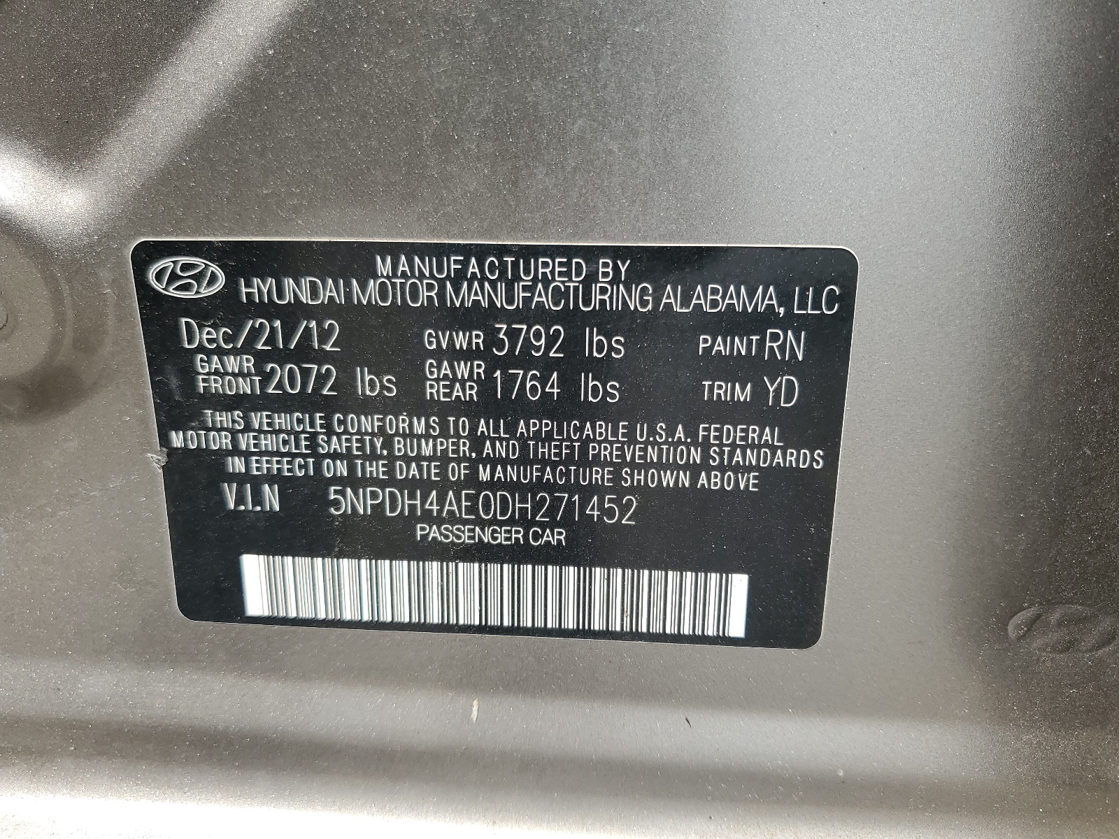 5NPDH4AE0DH271452 2013 Hyundai Elantra Gls