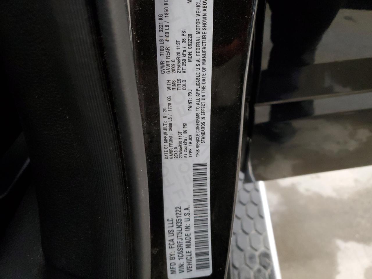 2020 Ram 1500 Laramie VIN: 1C6SRFJT5LN351222 Lot: 63556284