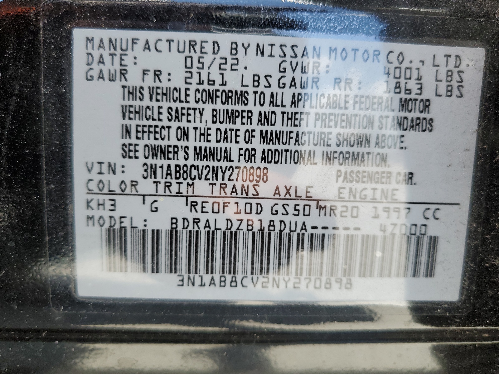 3N1AB8CV2NY270898 2022 Nissan Sentra Sv