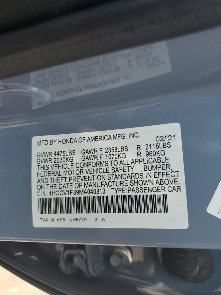 2021 Honda Accord Sport VIN: 1HGCV1F39MA040813 Lot: 62133494