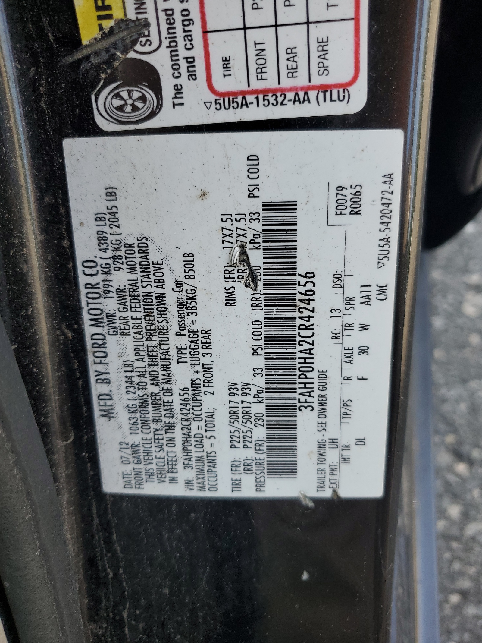 3FAHP0HA2CR424656 2012 Ford Fusion Se