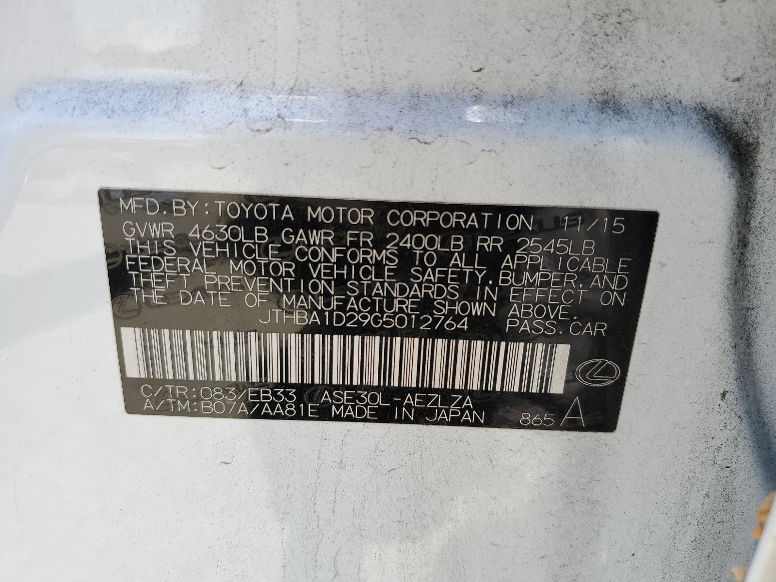 JTHBA1D29G5012764 2016 Lexus Is 200T