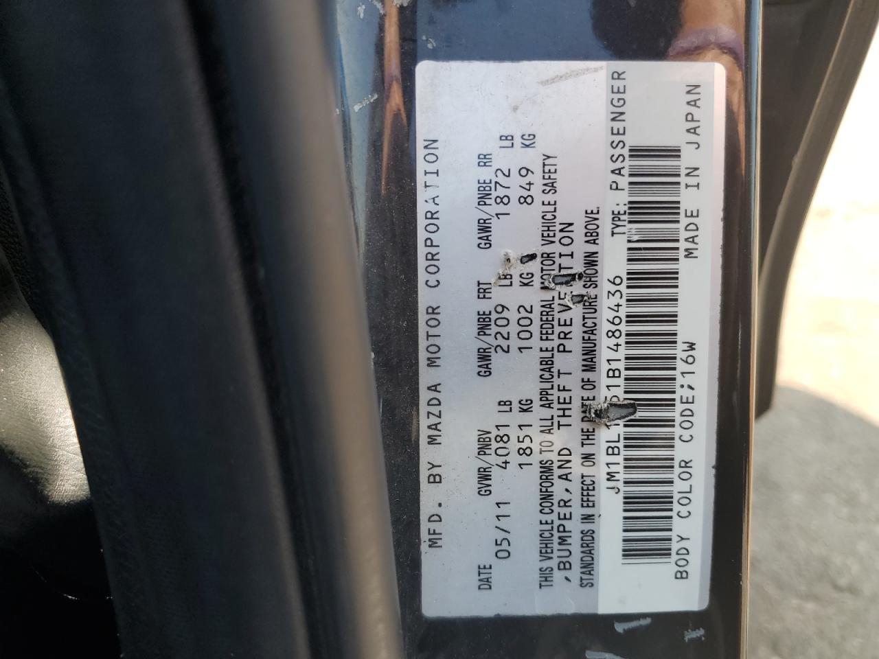 2011 Mazda 3 S VIN: JM1BL1W51B1486436 Lot: 64780714