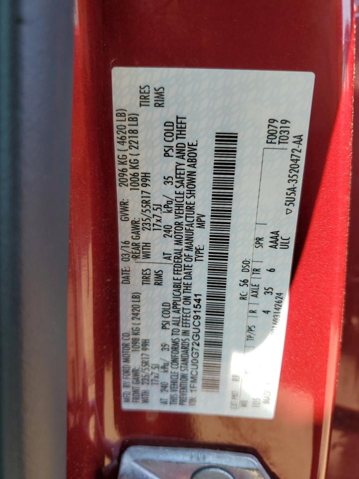 2016 Ford Escape Se VIN: 1FMCU0G72GUC91541 Lot: 63019684