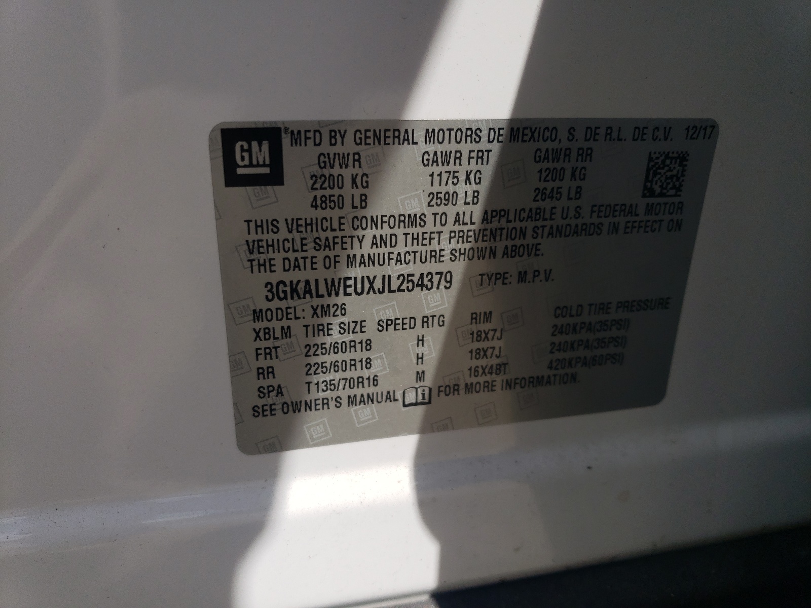 3GKALWEUXJL254379 2018 GMC Terrain Slt