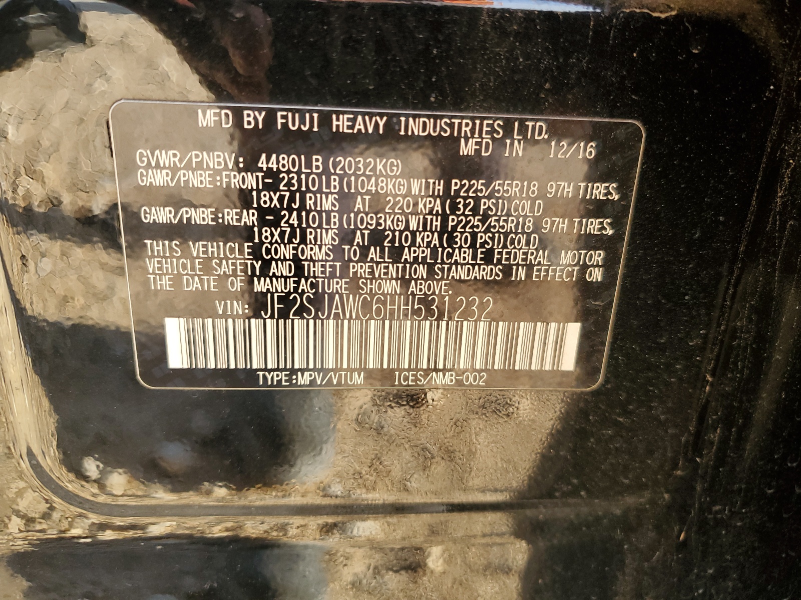 JF2SJAWC6HH531232 2017 Subaru Forester 2.5I Touring