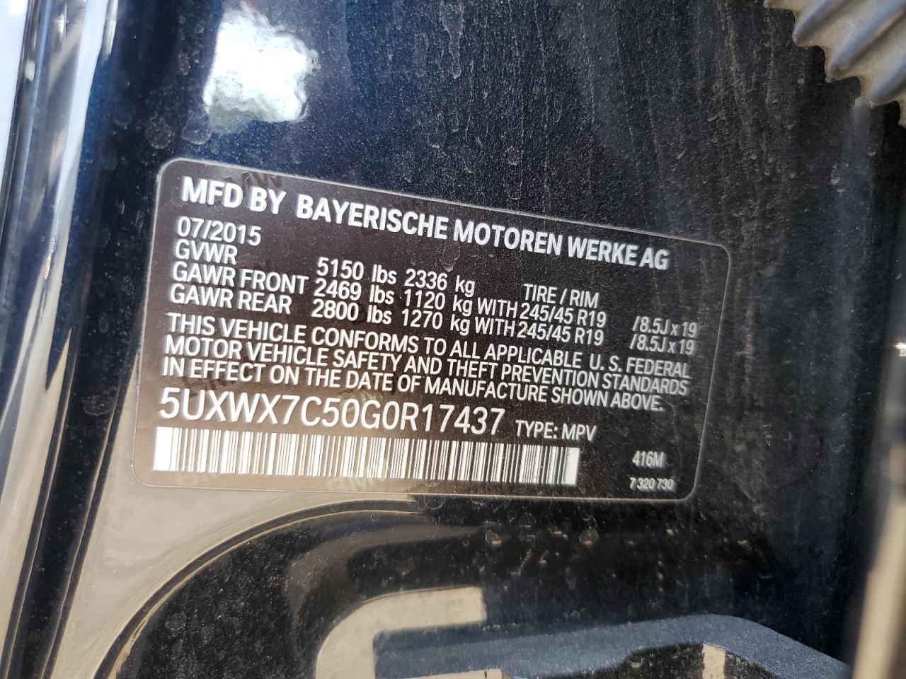 2016 BMW X3 xDrive35I VIN: 5UXWX7C50G0R17437 Lot: 64072494