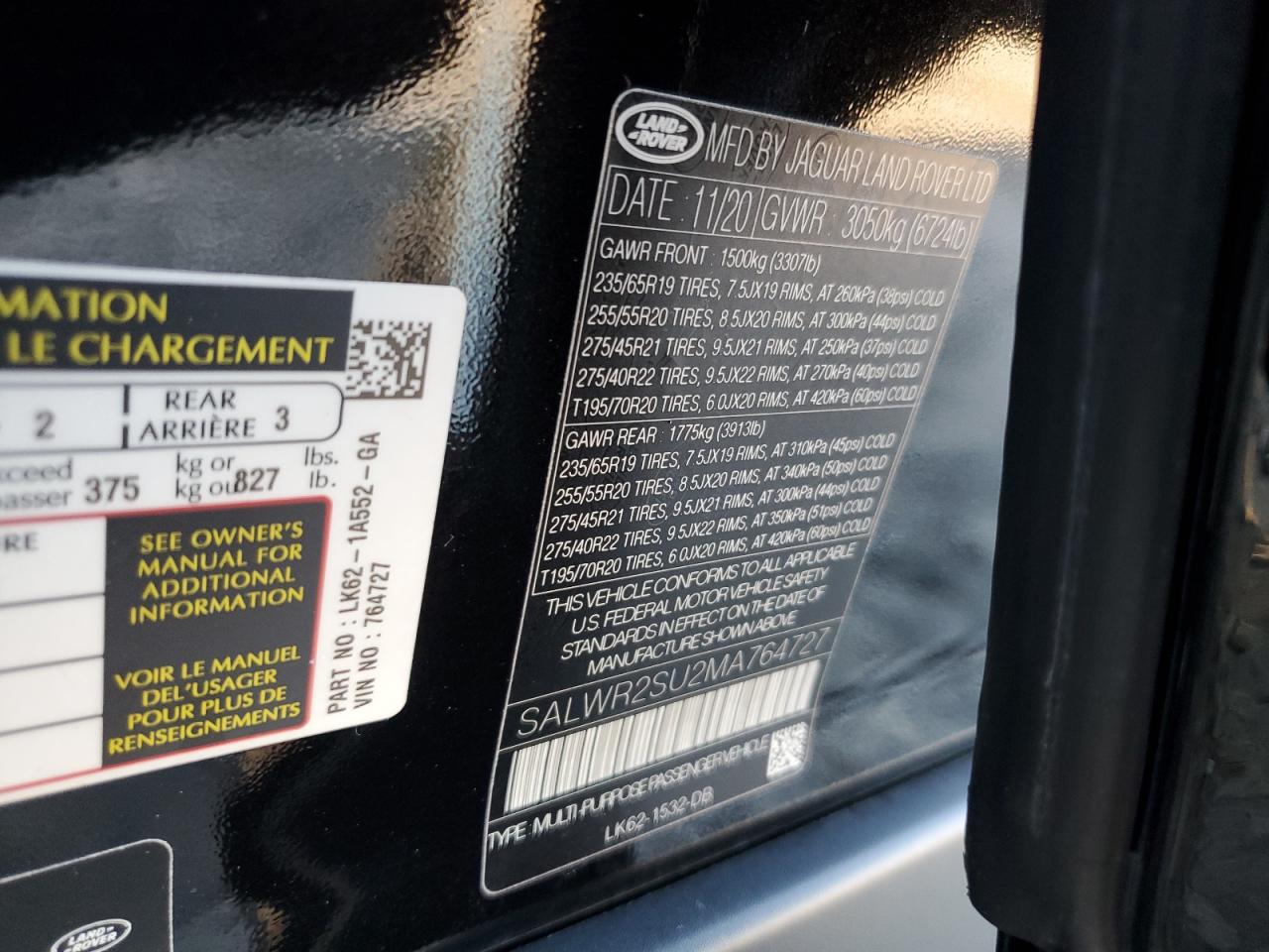 2021 Land Rover Range Rover Sport Hse Silver Edition VIN: SALWR2SU2MA764727 Lot: 62020494