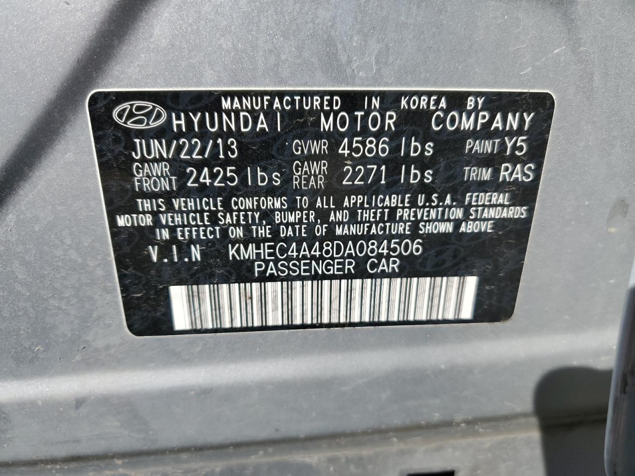 2013 Hyundai Sonata Hybrid VIN: KMHEC4A48DA084506 Lot: 64282694