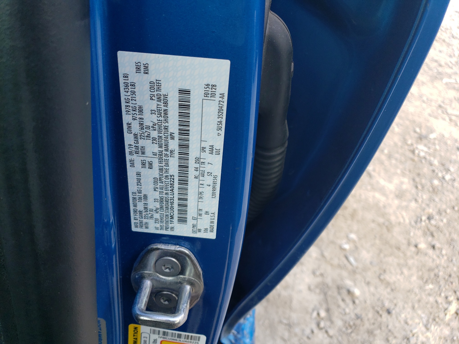 1FMCU0H63LUA08225 2020 Ford Escape Sel