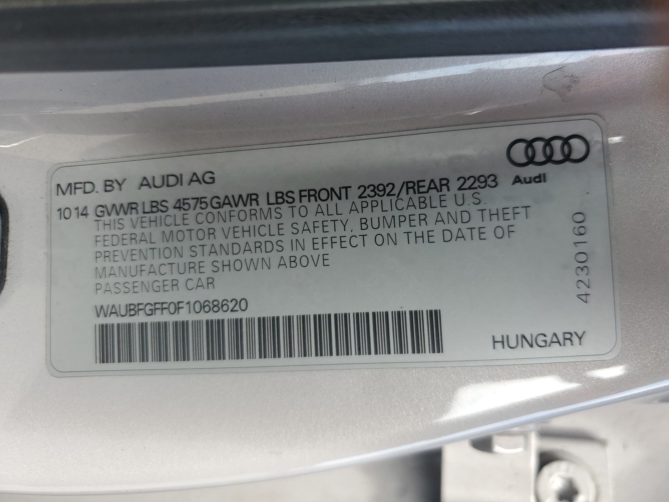 WAUBFGFF0F1068620 2015 Audi A3 Premium