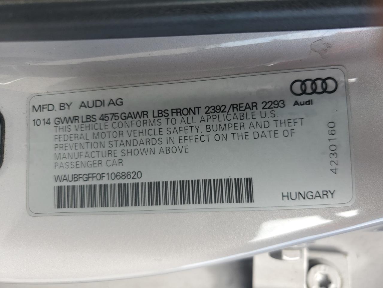 2015 Audi A3 Premium VIN: WAUBFGFF0F1068620 Lot: 64607724