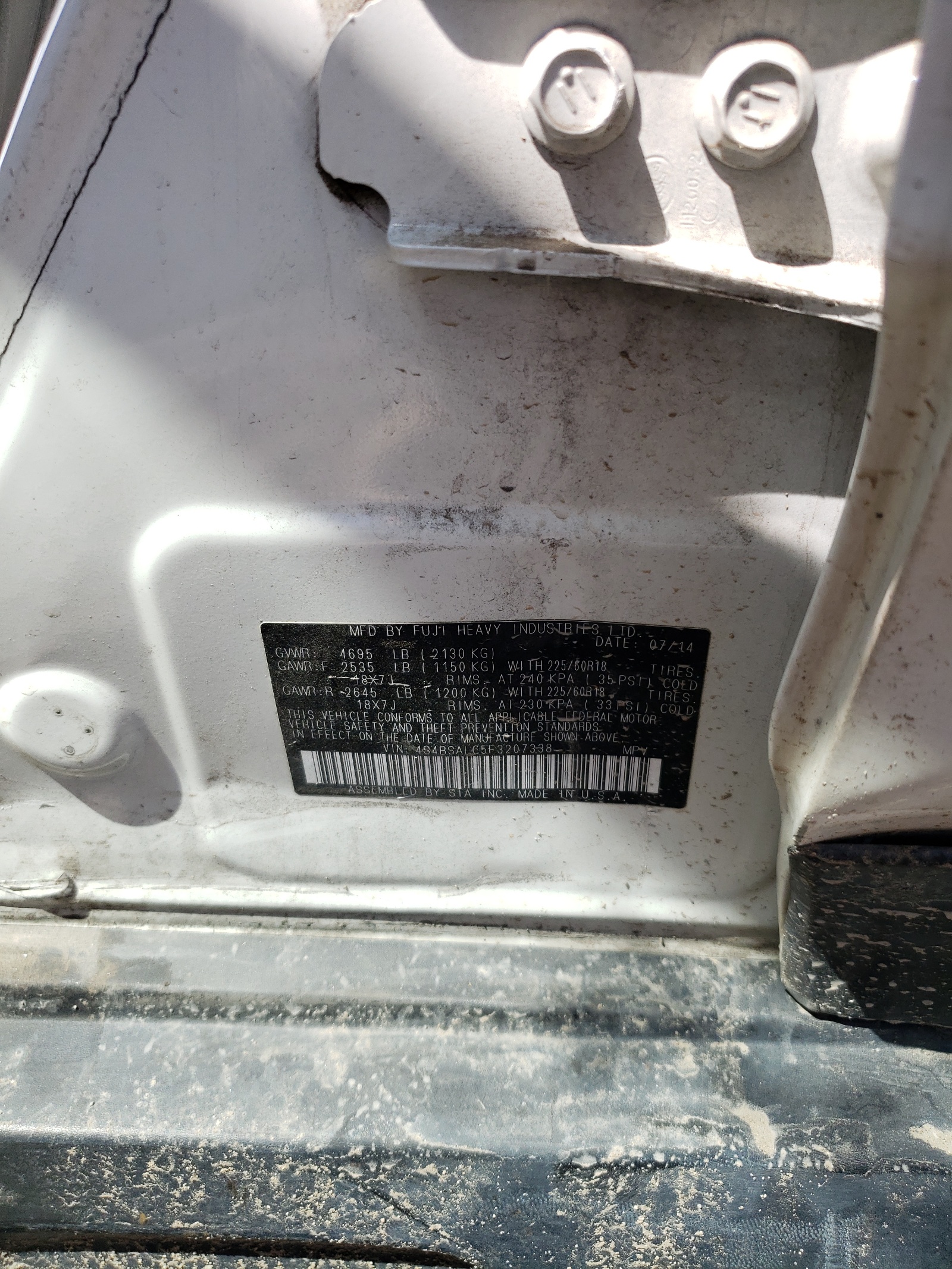 4S4BSALC5F3207338 2015 Subaru Outback 2.5I Limited