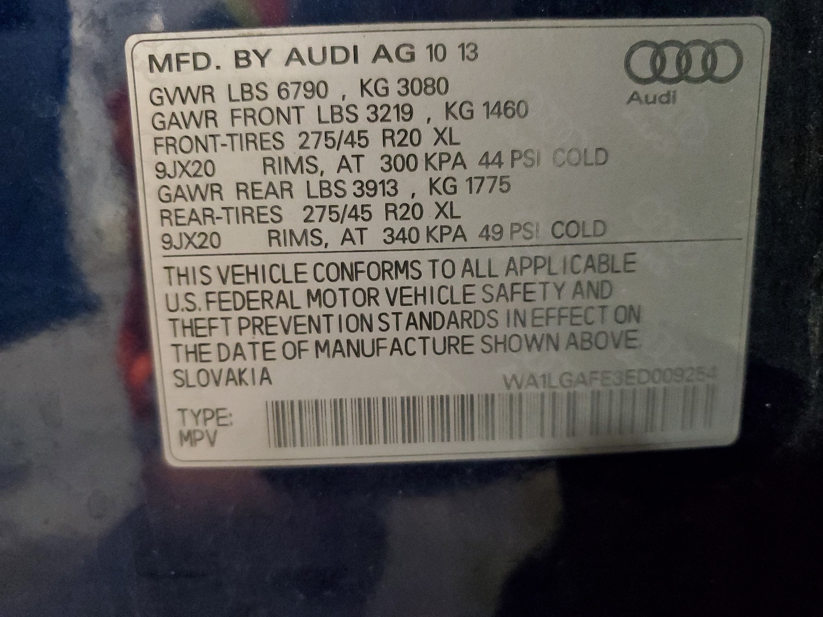 WA1LGAFE3ED009254 2014 Audi Q7 Premium Plus