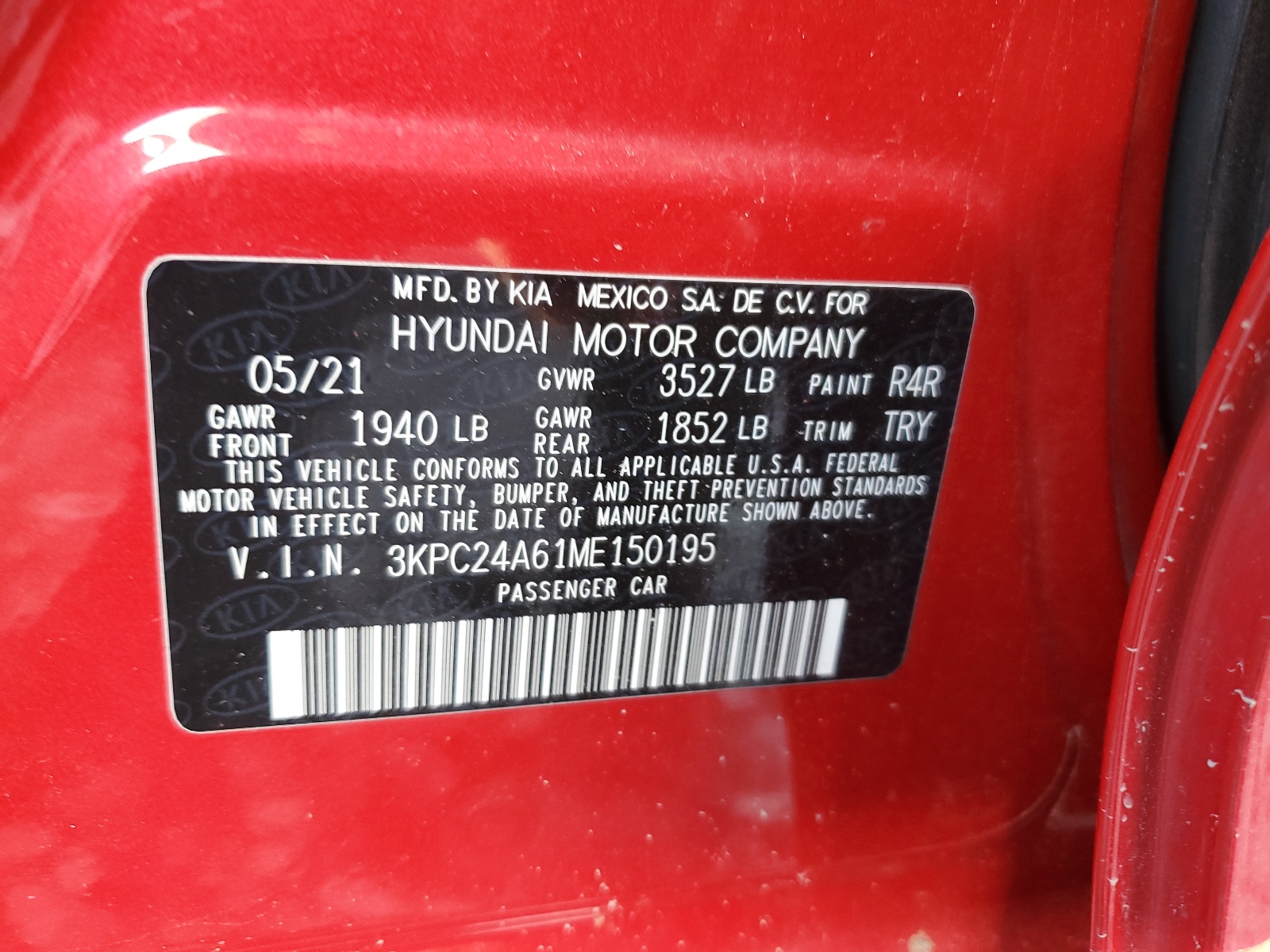 3KPC24A61ME150195 2021 Hyundai Accent Se