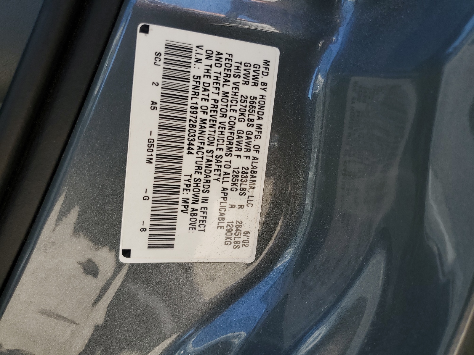 5FNRL18972B033444 2002 Honda Odyssey Exl