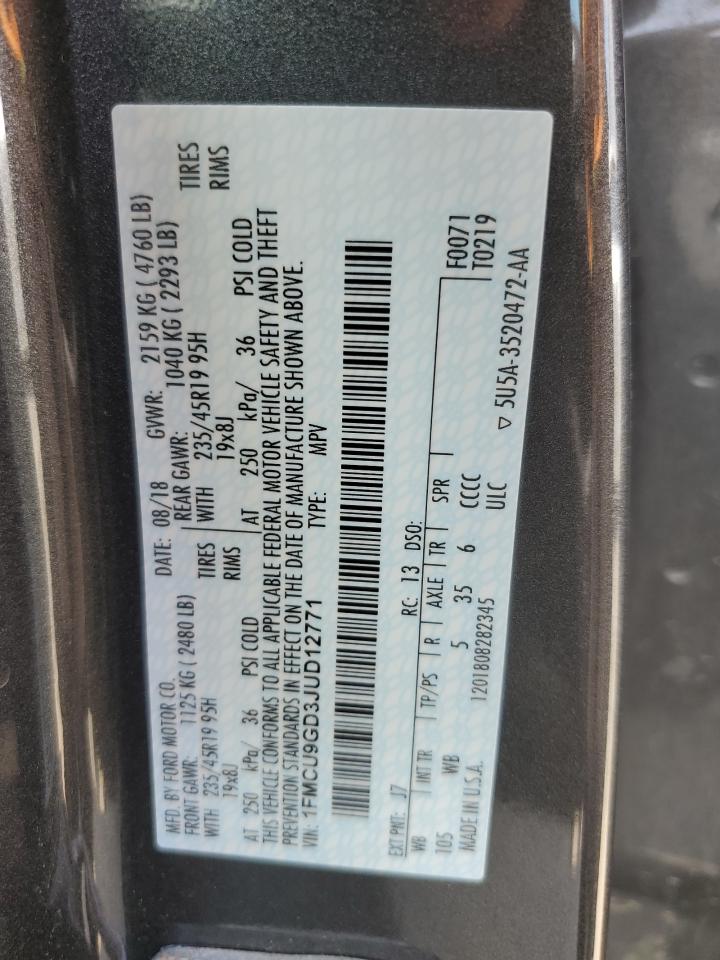 2018 Ford Escape Se VIN: 1FMCU9GD3JUD12771 Lot: 64179034