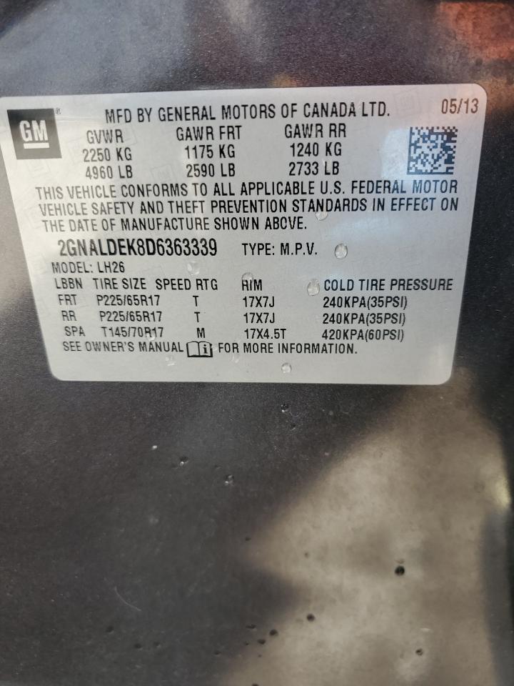 2013 Chevrolet Equinox Lt VIN: 2GNALDEK8D6363339 Lot: 63720474