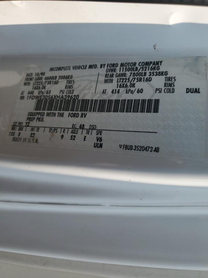 1999 Ford Econoline E350 Super Duty Cutaway Van Rv VIN: 1FDWE30S6XHA39620 Lot: 64217234