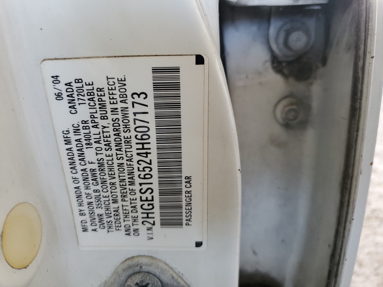 2HGES16524H607173 2004 Honda Civic Lx