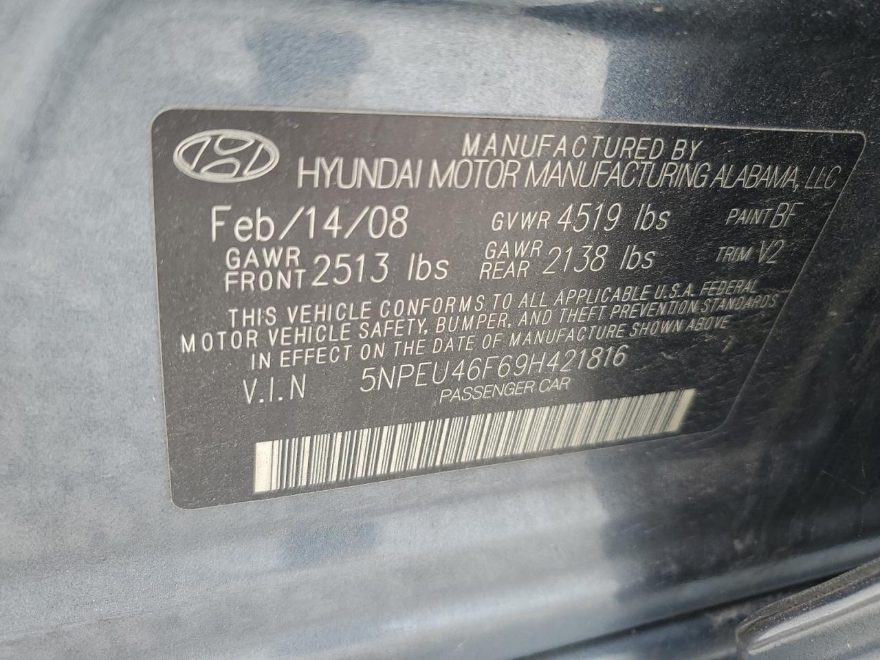 5NPEU46F69H421816 2009 Hyundai Sonata Se