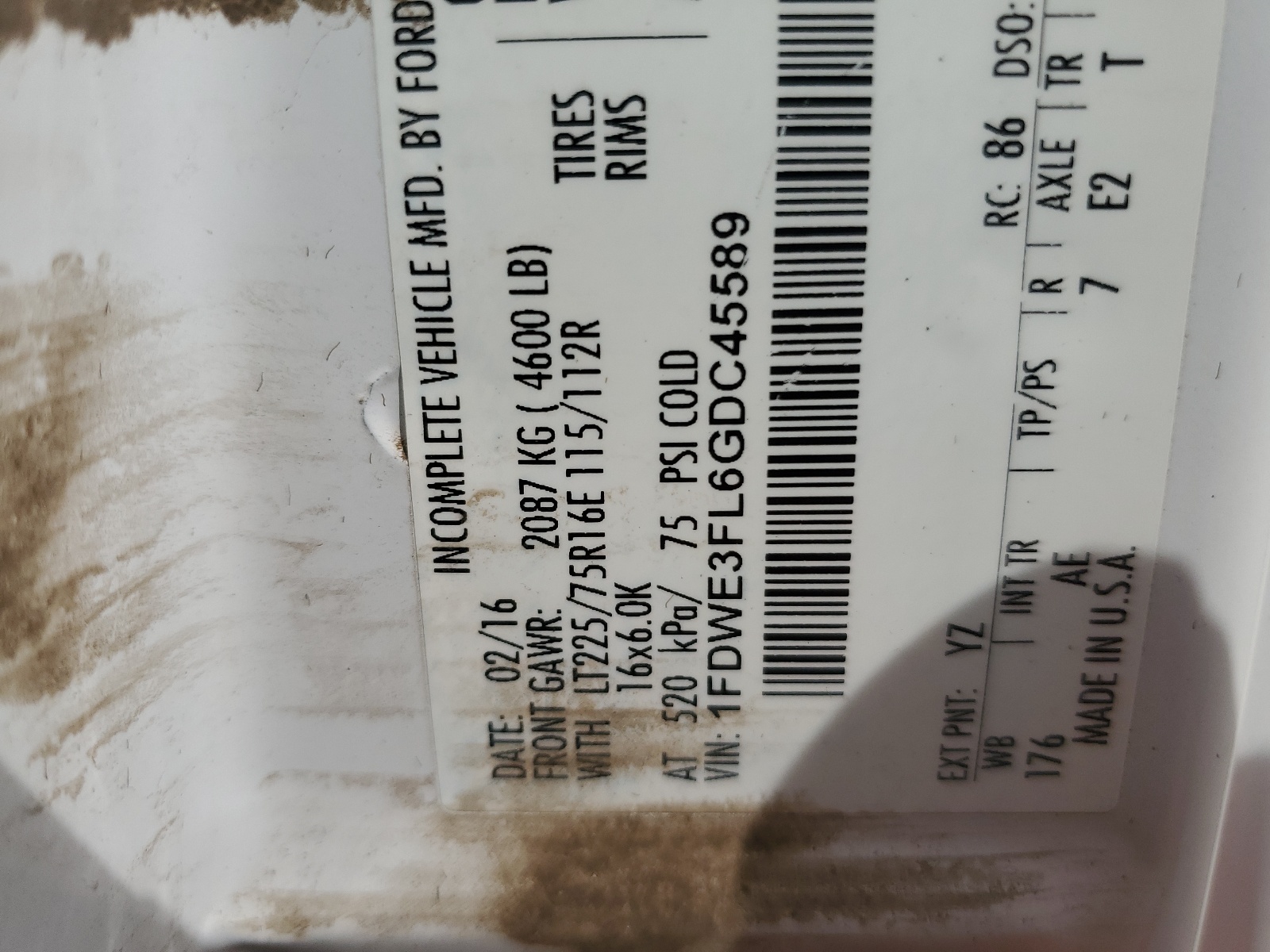 1FDWE3FL6GDC45589 2016 Ford Econoline E350 Super Duty Cutaway Van