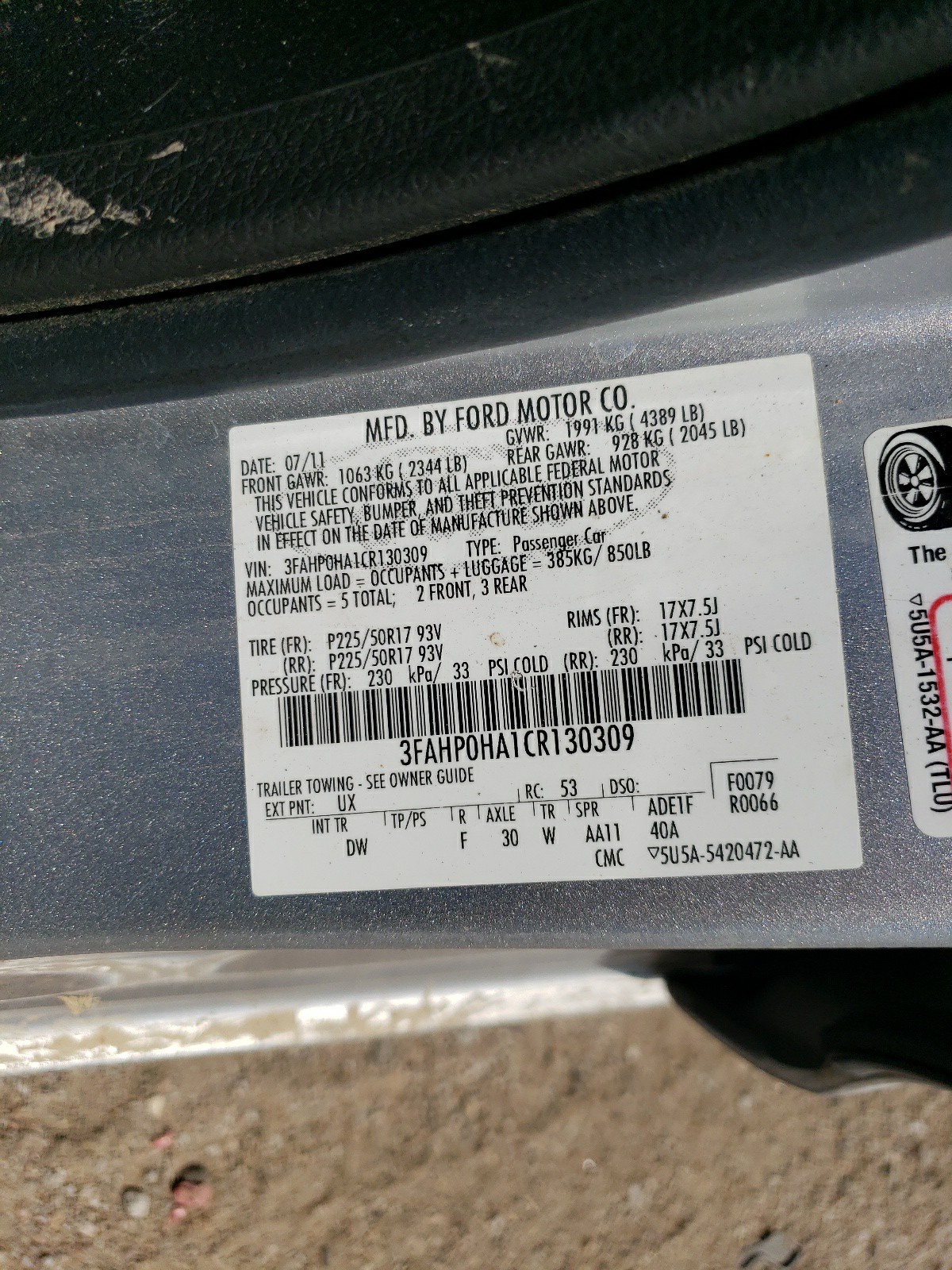 3FAHP0HA1CR130309 2012 Ford Fusion Se