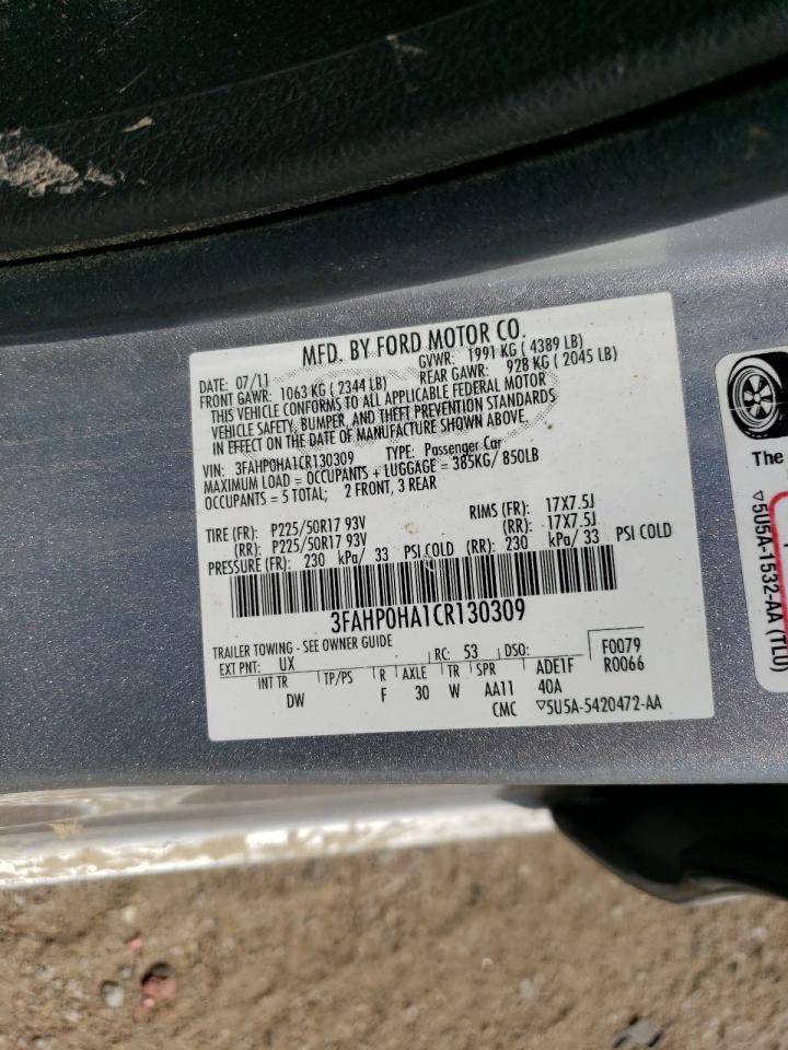 2012 Ford Fusion Se VIN: 3FAHP0HA1CR130309 Lot: 63133384