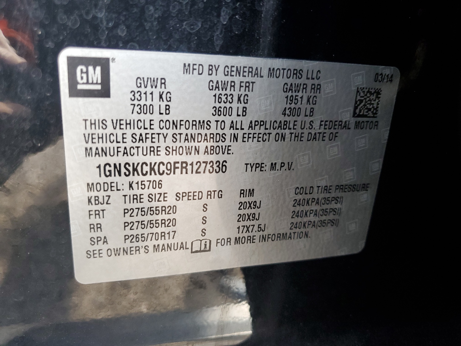 1GNSKCKC9FR127336 2015 Chevrolet Tahoe K1500 Ltz