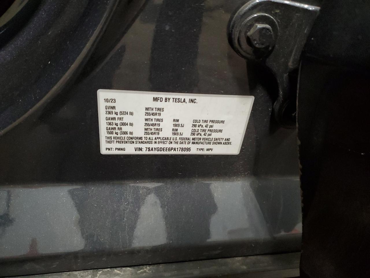 2023 Tesla Model Y VIN: 7SAYGDEE6PA178095 Lot: 63400534
