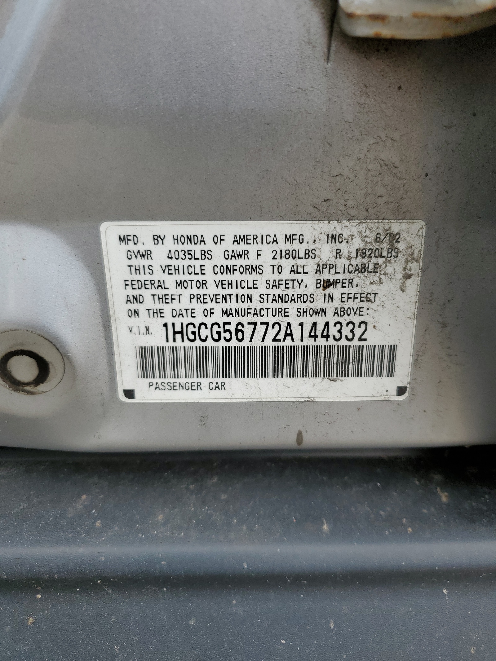 1HGCG56772A144332 2002 Honda Accord Se