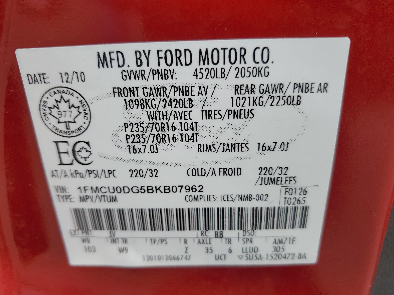 1FMCU0DG5BKB07962 2011 Ford Escape Xlt