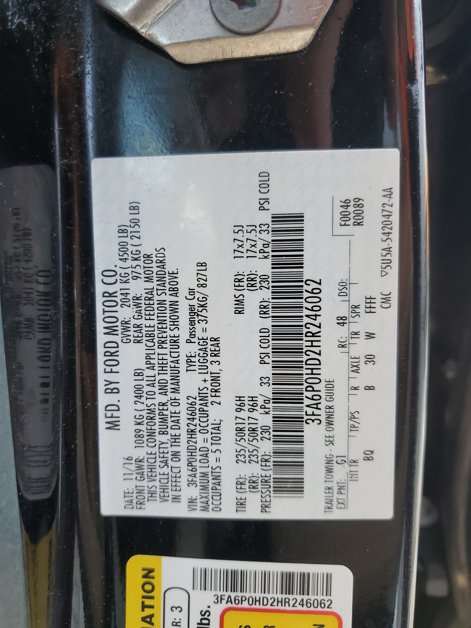 3FA6P0HD2HR246062 2017 Ford Fusion Se