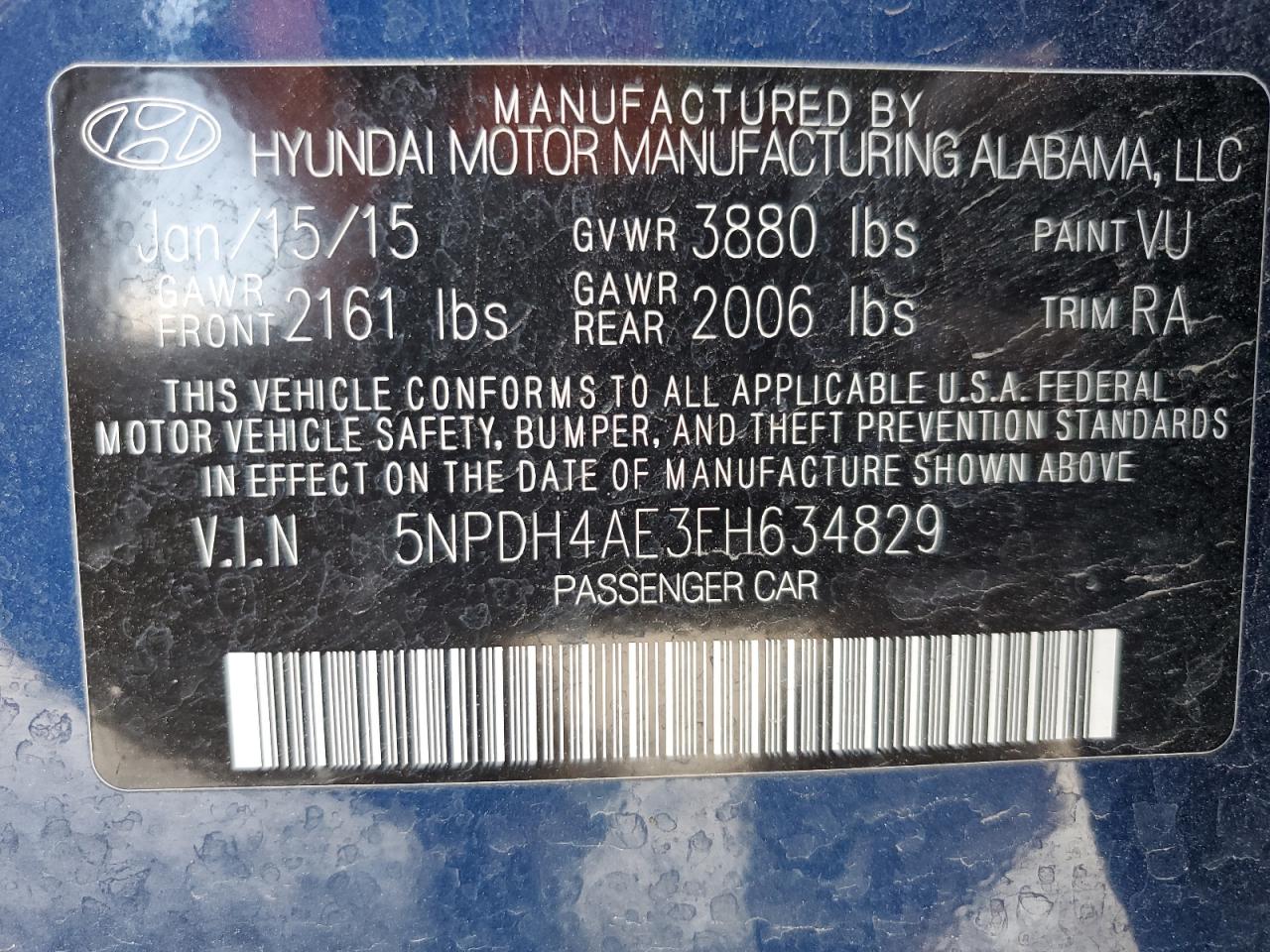 2015 Hyundai Elantra Se VIN: 5NPDH4AE3FH634829 Lot: 61608314