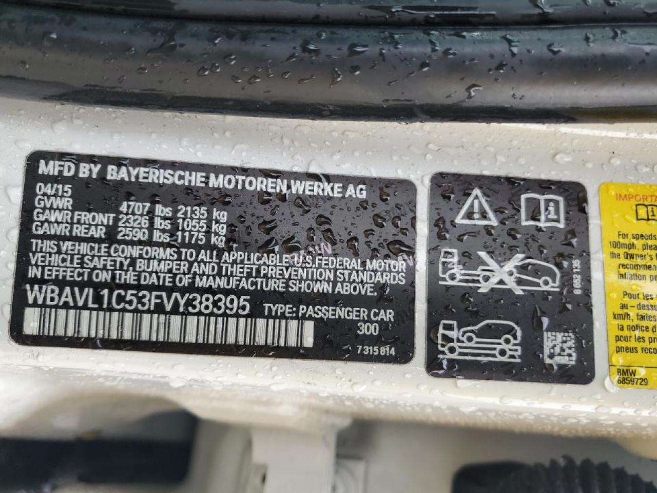 2015 BMW X1 xDrive28I VIN: WBAVL1C53FVY38395 Lot: 89801865