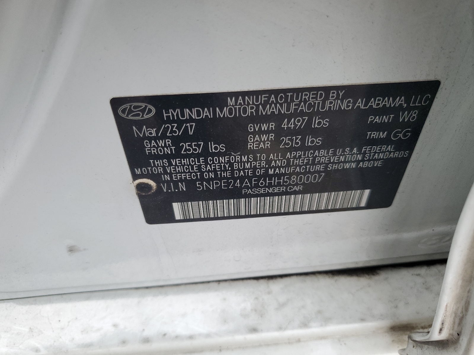 5NPE24AF6HH580007 2017 Hyundai Sonata Se