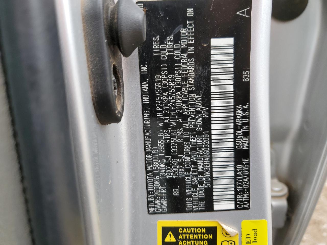 2011 Toyota Highlander Limited VIN: 5TDYK3EH4BS032091 Lot: 59758434