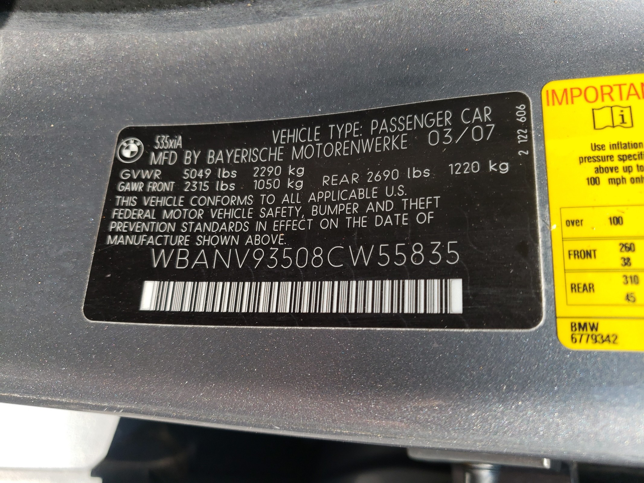 WBANV93508CW55835 2008 BMW 535 Xi