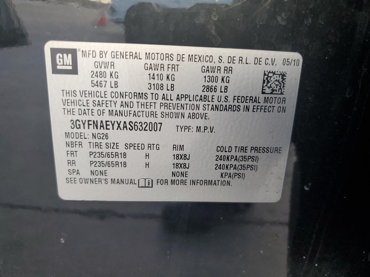 2010 Cadillac Srx Luxury Collection VIN: 3GYFNAEYXAS632007 Lot: 65623804