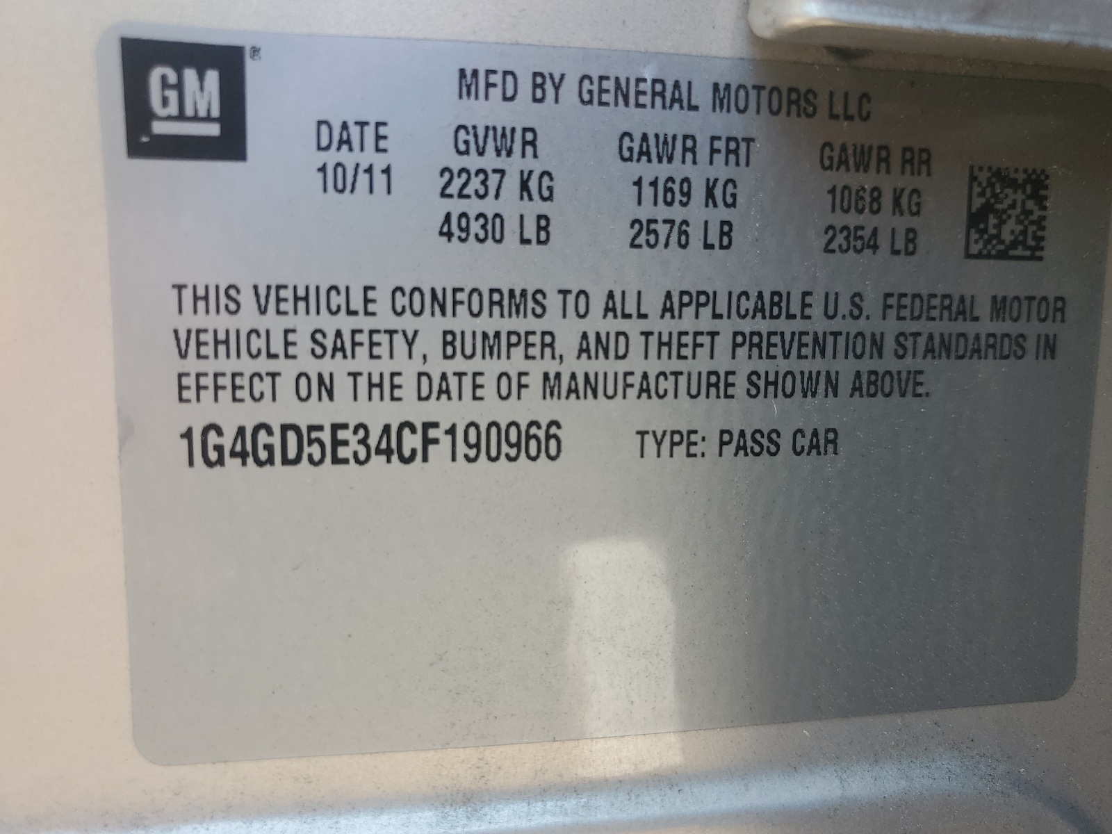 1G4GD5E34CF190966 2012 Buick Lacrosse Premium