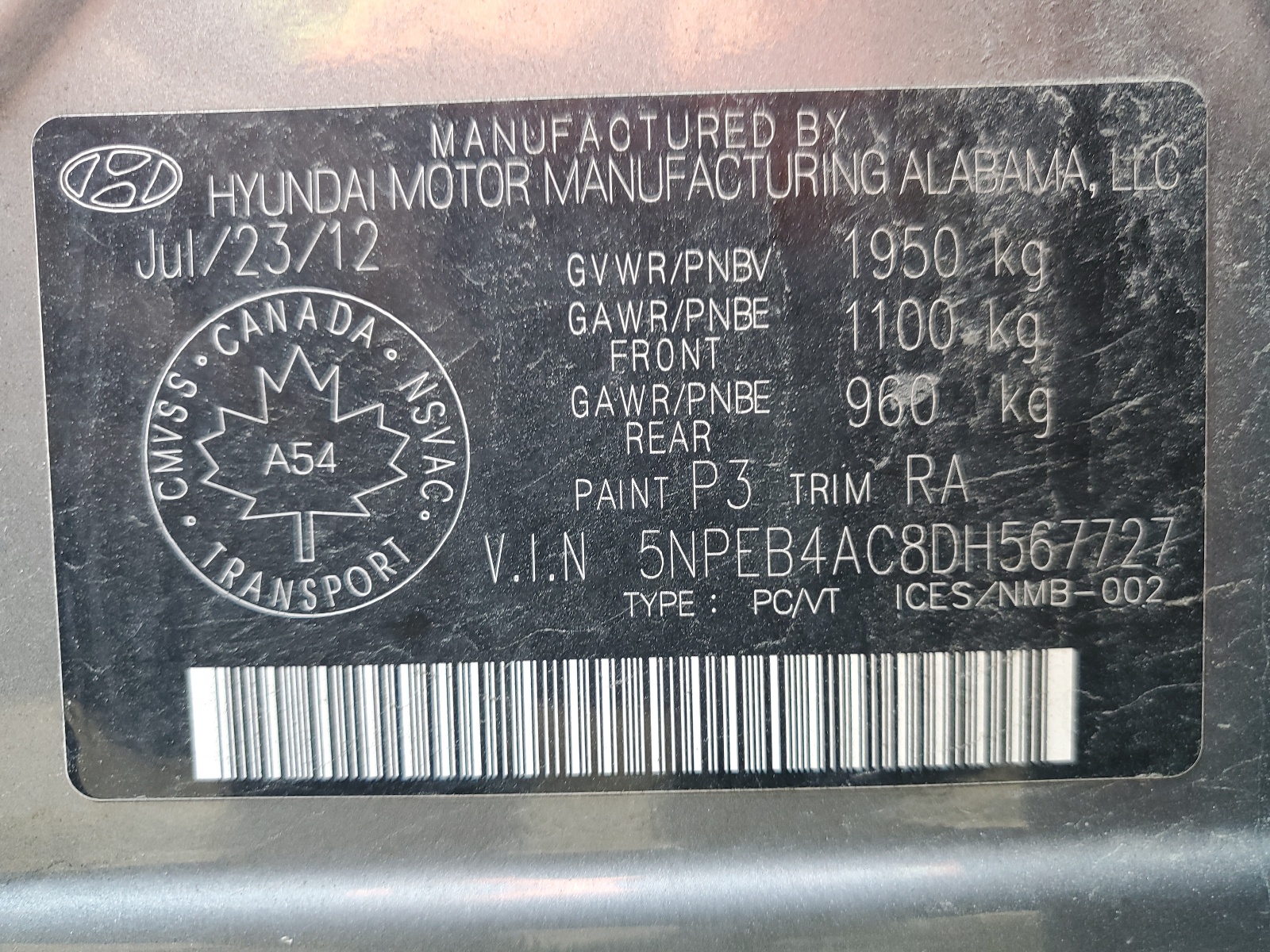 5NPEB4AC8DH567727 2013 Hyundai Sonata Gls