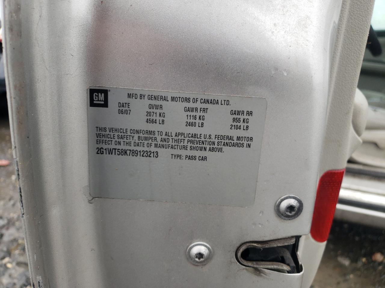 2008 Chevrolet Impala Lt VIN: 2G1WT58K789123213 Lot: 62891534